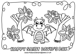 Happy Saint David's Day Colouring Page - Kids Puzzles and Games