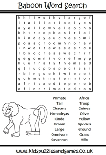 Baboons Puzzle Sheets - Kids Puzzles and Games