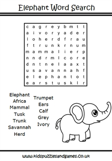 Elephant Word Search Easy - Kids Puzzles and Games