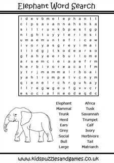 Elephant Word Search - Kids Puzzles and Games